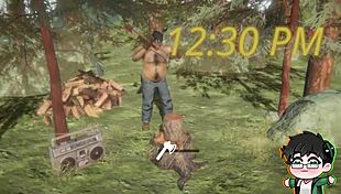 Lumberjack Strips Clothes in Woods Logjam, Bareback Striptease on Christmas Outdoor Nature Scene