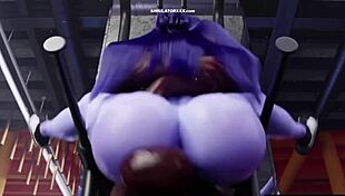3D animated teen gives a blowjob to a big cock at the gym