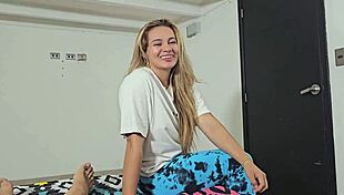 Stepmother's friend seduces with huge tits.