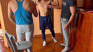 Straight twink photo shoot turns naked at gym