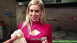 cute picked up blonde FLASHES her tits to the camera!