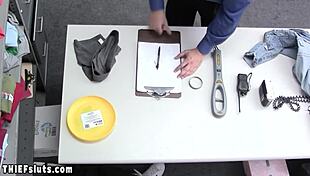 In the office, a saggy-titted teen thief gets punished with doggystyle and blowjob by the LP officer