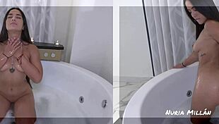 I indulge in a steamy bath with my large dildo