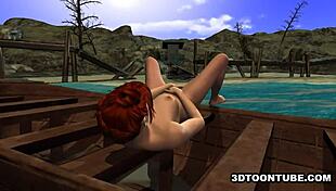 Foxy 3d babe enjoys licking on boat