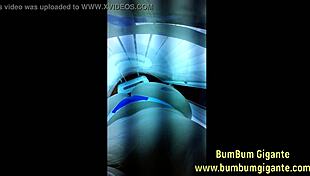 Old Slut Prepares For Lover In Tanning Booth With Anal Assfucking