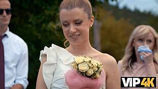 Beautiful love making scene with a bride in a European setting