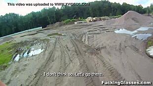 Emma, the glasses-wearing coed, gets fucked and swallows cum on a construction site