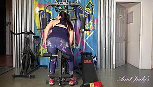 Busty mature icon Josephine James in a steamy gym workout - AuntJudys