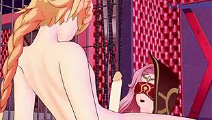 babel charlotte and aether have intense sex with creampie in this genshin impact hentai 😍