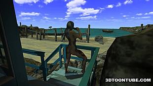 Foxy 3d babe enjoys licking on boat