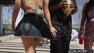 Blacked Violet Myers handles eight big black cocks in her first gangbang.