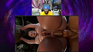 Jaheira's Bald Pussy Takes Anal While Aerith Watches Tifa's POV Fuck and Black Widow's Action