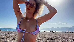 Sexy Blonde Strips to Show Beautiful Breasts and Tight Ass on Public Beach!