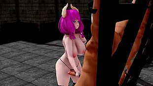 Aura's big tits bounce in doggystyle with man toys.