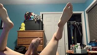 This femboy sissy tranny girl forces monster cock dildo inside her