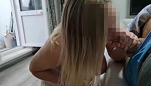 Stepdaughter sucks stepfather's big dick