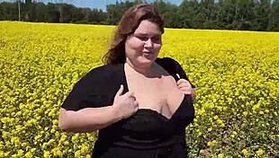 man, i love how this chubby cutie with big tits gives outdoor blowjob and plays with cum