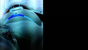 Old Slut Prepares For Lover In Tanning Booth With Anal Assfucking