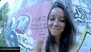 brunette slut squirts while getting anal outdoors