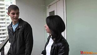 In the kitchen, teen neighbor Ira engages in sex with a cumshot.