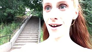 The redhead says, 'I'm stuffing undies and masturbating nude outdoors, squirting wildly'