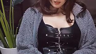 look at this cute boy-girl stroking her dick