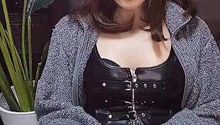 look at this cute boy-girl stroking her dick