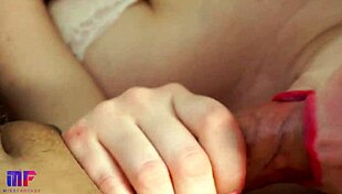 This babe delivers the best blowjob with red lips in close-up pov