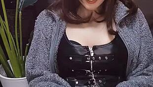 look at this cute boy-girl stroking her dick