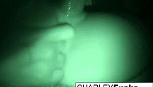Charley Chases Performs Blowjob and Hardcore Sex with Brunette Babe in Night Vision.