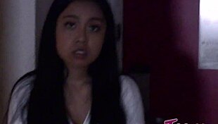 luna mills, the asian student, gets a creampie in her shaved pussy during taboo fun.