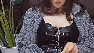 look at this cute boy-girl stroking her dick