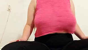 Cowgirl in pink top plays with big boobs - depravedminx