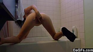 I cna't believe this attractive teen 18+ is pleasuring herself in the bathroom, she's so adorable with her small tits