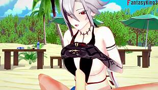 Arlecchino v bikinách na pláži tvrdě jebaná v Genshin Impact fantasy