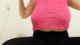 Cowgirl in pink top plays with big boobs - depravedminx