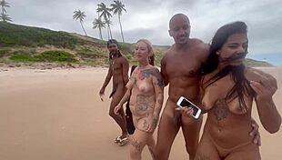 Went with my friend to flash at a nudist beach for big guys