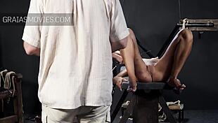 i'm whipping her pinned pussy lips hard