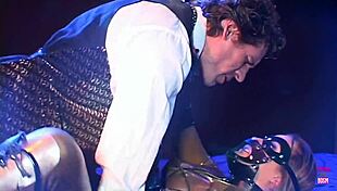 blonde tied in bdsm dungeon, watching her man fuck another girl?