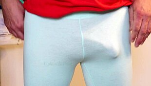 I'm this dude with a hard cock in leggings, flashing pre-cum without pee.