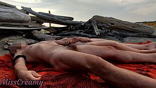 Stepmom and Stepson Masturbate on Greek Beach