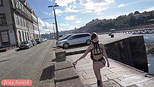 Jeny Smith Bound In Public Strap Bondage