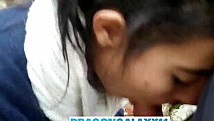 Outdoor blowjob in the park near neighbors, brunette flashing tits and pov sex 😍