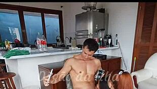 Beautiful Redhead Neighbor Blogger Gets Wild Blowbang And Banging Action!