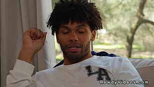 Powerful black hunk dominates white roommate with bareback anal and big black cock sucking