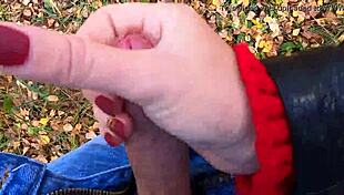 i got caught jerking off while cute teen 18+ nata sweet gave me risky handjob in forest