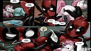 deadpool uses portals for wild gangbang with aliens and monsters in hentai cartoon