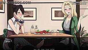 Naruto anime hentai with Tsunade and Tenten giving handjob in public restaurant
