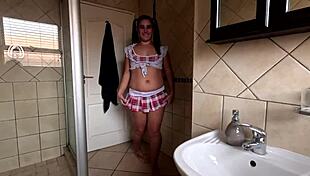 girl sucking dick on the toilet with spitting and facial