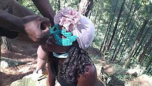 Walking in the jungle got my friend horny, so we had a threesome with hard fucking and cum eating